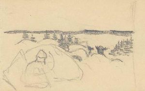 Nicholas Roerich - Cursory sketch of elk-hunting scene