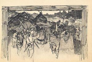 Nicholas Roerich - Sketch of scene from ancient life