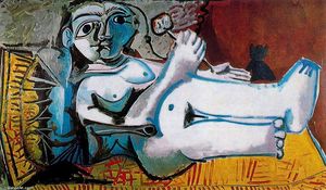 Pablo Picasso - Desnudo acostado con flor y gato