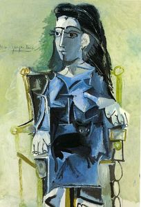 Pablo Picasso - Jacqueline sitting with her cat