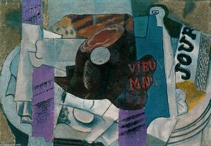 Pablo Picasso - Jamón, copa, botella de ''Vieux Marc'', periódico