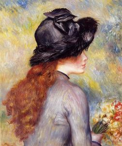 Pierre-Auguste Renoir - Young Girl Holding at Bouquet of Tulips