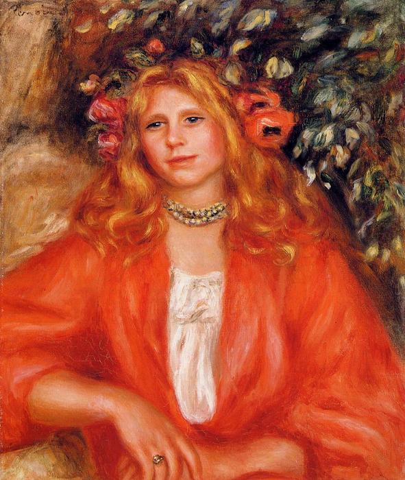  Oil Painting Replica Young Woman Wearing a Garland of Flowers by Pierre-Auguste Renoir (1841-1919, France) | ArtsDot.com