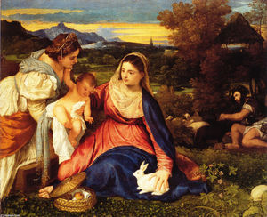 Tiziano Vecellio (Titian) - Madonna of the Rabbit (aka Madonna and Child with St. Catherine and a Rabbit)