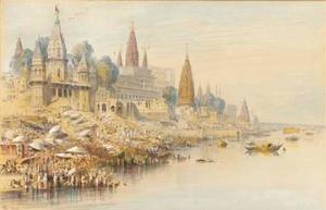 Edward Lear - View Of The Ghats At Benares From The River Ganges