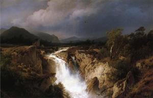 Herman Herzog - Landscape with Waterfall