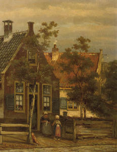 Johannes Hermann Barend Koekkoek - Dutch street scene with mother and child