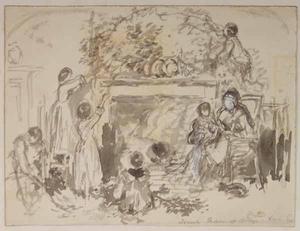 Myles Birket Foster - Decorating a Cottage Interior on Christmas Eve