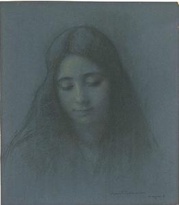 Pascal-Adolphe-Jean Dagnan-Bouveret - Portrait of a woman with long hair