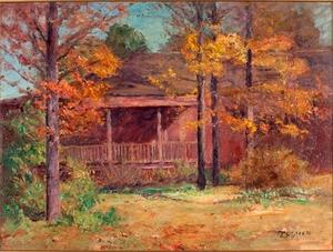 Theodore Clement Steele - Autumn Time in the Garden-View of Porch
