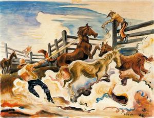 Thomas Hart Benton - Lassoing Horses