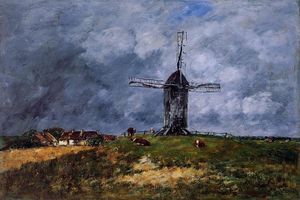 Eugène Louis Boudin - Cayeux, Windmill in the Countryside, Morning