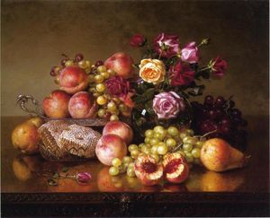 Robert Spear Dunning - Fruit Still Life with Roses and Honeycomb