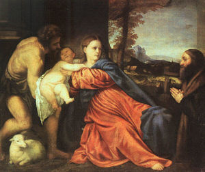 Tiziano Vecellio (Titian) - Holy Family and Donor