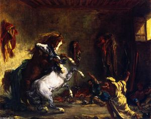 Eugène Delacroix - Horses Fighting in a Stable