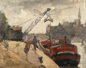 Alekos Kontopoulos - Loads with a crane barge on the Seine