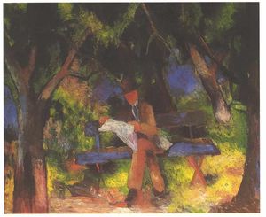 August Macke - Reading man in park