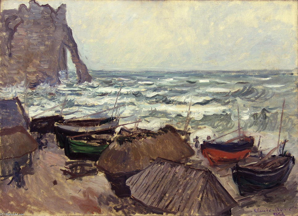  Artwork Replica Fishing Boats on the Beach at Etretat, 1884 by Claude Monet (1840-1926, France) | ArtsDot.com