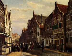 Cornelis Springer - Oudewater Street At Summer