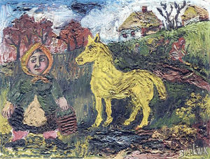David Davidovich Burliuk - Woman with wooden bucket and yellow horse
