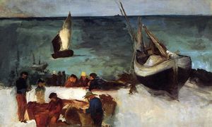 Edouard Manet - Seascape at Berck, Fishing Boats and Fishermen