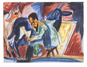 Ernst Ludwig Kirchner - Farmer Milking a Goat