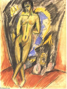 Ernst Ludwig Kirchner - Standing Female Nude in Frot of a Tent