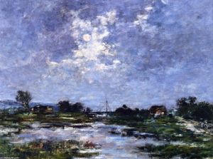 Eugène Louis Boudin - Moonlight on the Marshes, The Toques