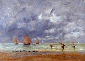 Eugène Louis Boudin - Fishermen and Sailboats near Trouville