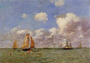 Eugène Louis Boudin - Fishing Boats at Sea