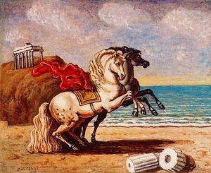 Giorgio De Chirico - Horses and temple