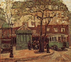 Grant Wood - Greenish Bus in Street of Paris