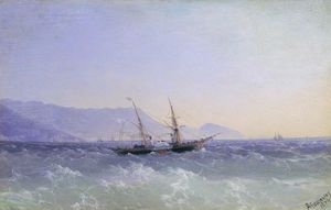 Ivan Aivazovsky - Crimean landscape with a sailboat