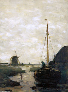 Johan Hendrik Weissenbruch - Ship in polder canal