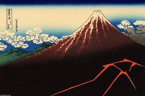 Katsushika Hokusai - Rainstorm beneath the Summit