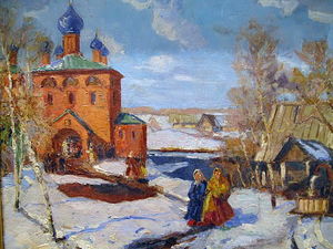 Konstantin Yuon - Winter. Landscape with The Red Church