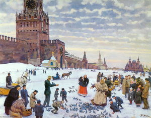 Konstantin Yuon - Feeding pigeons in Red Square in the years 1890-1900