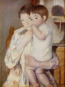 Mary Stevenson Cassatt - Baby in His Mother`s arms, sucking his finger