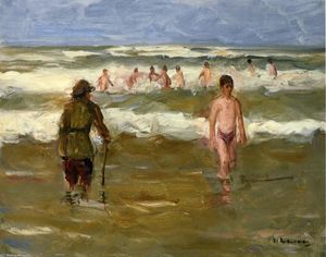 Max Liebermann - Boys Bathing with Beach Warden