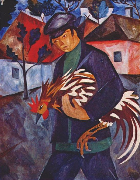 Wikioo.org – La Enciclopedia de las Bellas Artes - Pintura, Obras de arte de Natalia Sergeevna Goncharova - muchacho con gallo