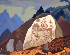 Nicholas Roerich - White Stone (Sign of Cintamani or Horse of happiness)