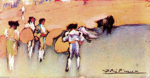 Pablo Picasso - Bullfighters and bull waiting for the next move