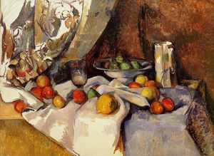 Paul Cezanne - Still Life Post, Bottle, Cup and Fruit