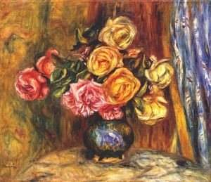 Pierre-Auguste Renoir - Roses in front of a blue curtain