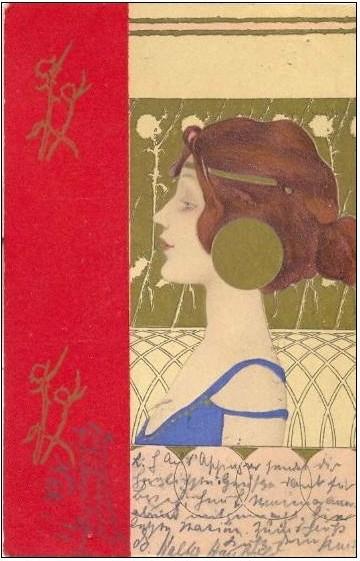  Paintings Reproductions Girls faces with red border by Raphael Kirchner (1875-1917, Austria) | ArtsDot.com