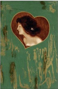 Raphael Kirchner - Girls- heads and shoulders on a green panel