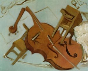 Salvador Dali - Bed, Chair and Bedside Table Ferociously Attacking a Cello