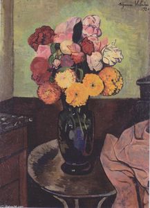Suzanne Valadon - Flower vase on a round table