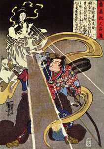 Utagawa Kuniyoshi - A man confronted with an apparition of the Fox goddess