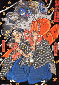 Utagawa Kuniyoshi - Taira Koresshige attacked by a demon